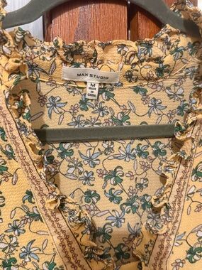 Max Studio Yellow Floral Ruffle Trim Dress